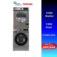 Toshib@ 8.5KG Washing Machine & 7.0KG Dryer Value Combo BH95SSK + H80SEMSK