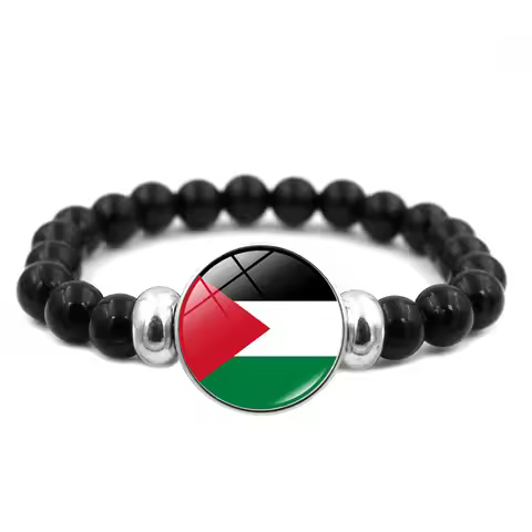 Palestine Flag Bracelet Men'S And Women'S All-In-One Black Beaded Bracelet Jewelry Accessories Adjus