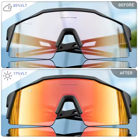 Kapvoe Red Photochromic Cycling Sunglasses for Men Blue Photochromic Cycling Glasses Mountain New Bi