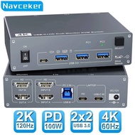 Navceker USB 3.0 USB-C HDMI KVM Switch 4K 60Hz Dual Monitor Type C KVM Switch 1 Laptop 1 Computer 2 