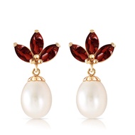 9.5 Carat 14k Solid Yellow Gold Freshwater Pearl Stud Dangle Women Earrings with Natural Garnets