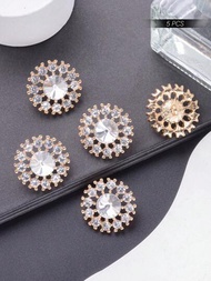5入組圓形中空假鑽石鑲嵌金屬扣釦,適用於外套、針織衣、毛衣、襯衫diy手工藝品