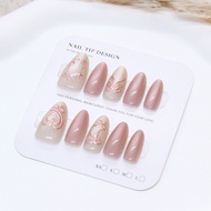 10PCS Fake NailsIce Mist and Bean Sand Color Fake Nails Long FM104