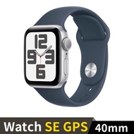 Apple Watch SE 2023 GPS 40mm 銀鋁錶殼配風暴藍運動錶帶(S/M)