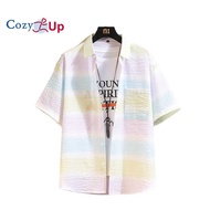 เสื้อมีกระดุมเสื้อเชิ้ตผู้ชายเสื้อเชิ้ตลายสก๊อตเสื้อแขนสั้นลายสก๊อตสีฟ้าอ่อนสีฟ้า/สีขาวสีเขียวน้ำเงิ