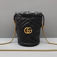 GUCCI 古馳黑色marmont抽繩水桶包
