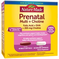 Nature Made Prenatal Vitamin Softgels + Choline Capsules, Folic Acid + DHA + Choline, 60 Prenatal Vi