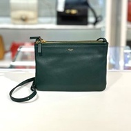 98%NEW二手CELINE Shoulder Bag 165113ANO31AN TRIO SMALL 深綠色小羊皮 #香榭站正品