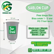 Sablon cup gelas plastik PP OVAL 16 oz
