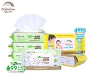 DODOLOVE Baby Wipes ทิชชู่เปียก ผ้าเช็ดทำความสะอาดสำหรับเด็ก ออร์แกนิค สูตรอ่อนโยน นุ่มสบาย ไม่ระคายเคือง ห่อใหญ่ 80 แผ่น