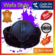 Topi Kulit Pria kupluk kulit domba peci bulu