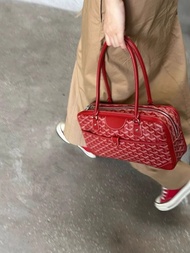 GOYARD กระเป๋าสีแดงสำหรับผู้หญิง2023ใหม่กระเป๋าแต่งงานเจ้าสาวหรูเนื้อเบาพิเศษกระเป๋าถือขนาดใหญ่