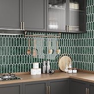 CRE8TIVE Green Long Fan-shaped Tile Stickers, Self-Adhesive Tiles, Marble Effect Wall Cladding, Self