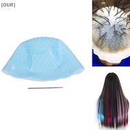 [OUR] Silicone Hair Styling Coloring Cap + Hook Needle Color Dye Highlighting Dye Cap