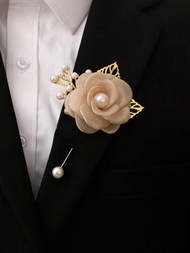 1 件男女通用百合花和裝飾葉胸針,帶別針,適合婚禮、派對、日常使用
