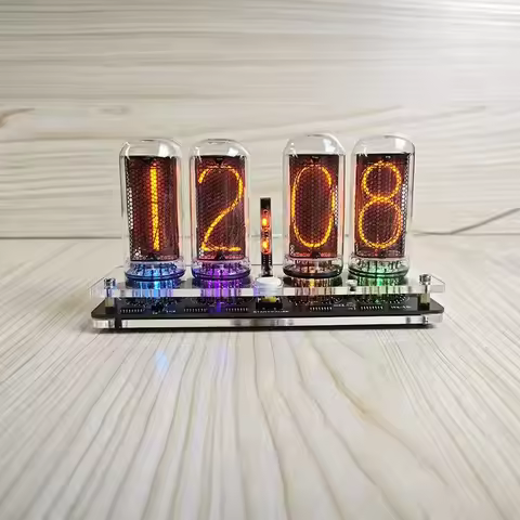 GHXAMP 4-bits IN18 Glow Tubes Clock IN-18 Nixie Clock Advanced Version DC5V 158*50*25mm