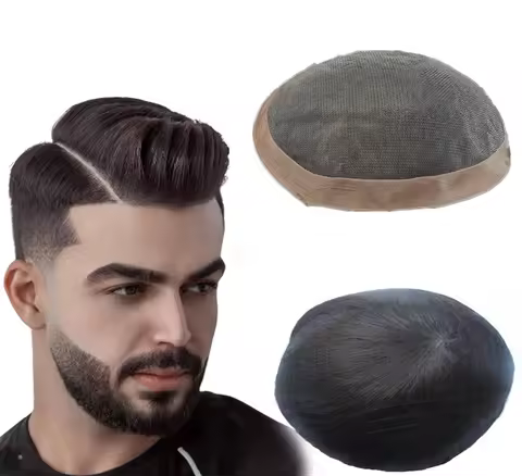 Toupee for Men Fine Mono Men Toupee Human Hair Replacement System Hair Prosthesis Natural Black Hair