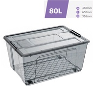 INABOX Multipurpose Storage Box 80L With Wheels Model Eday-N80674BK Size 46x65x35.6 cm. Clear Color