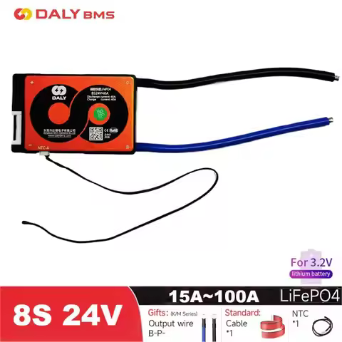 DALY BMS 8S 24V LiFePO4 8S 100A 24V 20AMP 60A 40A 15A With Balance Function And NTC For 24V 50Ah 100