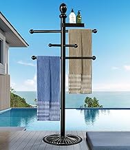 Pool Towel Rack Outdoor, 6 Bars Metal Heavy Duty Never Tilt Pool Accessories with Heavy Metal Base, 