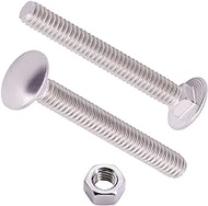 M10-1.5 x 80mm (6 Sets) Carriage Bolt DIN603 with Hex Nut DIN934, Full Coarse Thread, 304 Stainless Steel 18-8, Round Head Square Neck Screws Coach Bolt