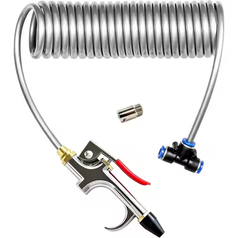 Air Blow Gun Kit 11.5FT PU Coil Hose, 1/4" NPT Truck Air Duster with 2 Nozzles