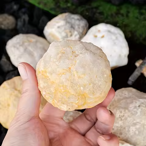 Agate Geode Egg - Moroccan-style crystal formation containing agate crystals, self-cut/broken geode.