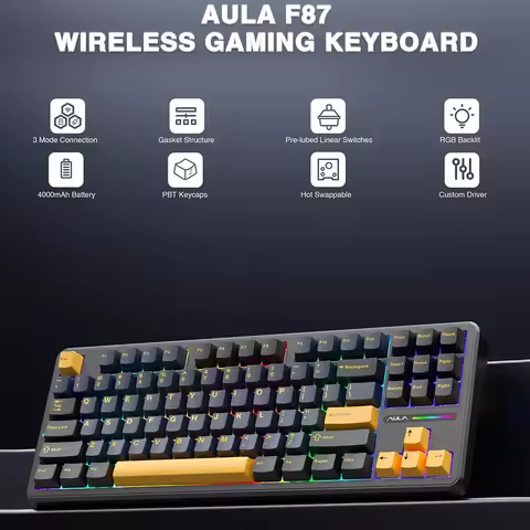 AULA F87 Pro Wireless Mechanical Keyboard 75% TKL Custom Hot Swappable Gasket Mount 2.4G/Wired/BT5.0