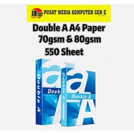 Double a A4 Paper 70/80gsm 550'sheet/Double A Kertas A4 70/80gsm 550keping