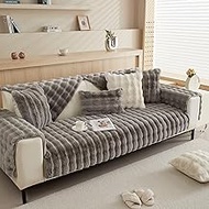 Plush Sofa Cover, Soft Thick Rabbit Sofa Slipcover 1 2 3 Seater, New Non-Slip Sofa Cushion for Corner L Shape, Universal Sofa Covers Velvet Furniture Protector for Living Room (Color : Gray, Size :