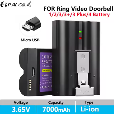 7000mAh For Ring Video Doorbell Rechargeable Battery For Ring-Video Doorbell 1/2/3/4 Video-Doorbell 