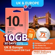 Hello1010 UK & Europe 72 Countries Three Travel Prepaid Plan 10GB (6GB Data outside UK)