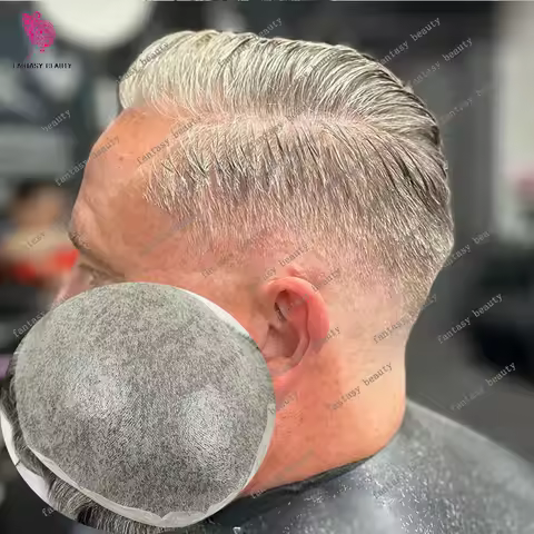 Ultra Thin Skin Natural Hairline 0.03mm V Loop Mens Toupee 1B80 1B65 Grey Human Hair Capillary Prost