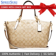 Coach Handbag In Gift Box Small Kelsey Satchel In Signature Canvas Light Khaki / Chalk White # F28989