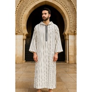KATUN Djellaba.id Umrah Gamis Muslim Clothes Prayer Robe Hoodie Jalabah Kapucong Moroccan Men's Cott