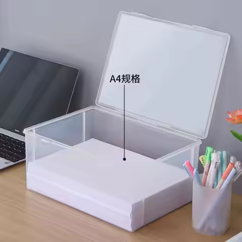 Plastic Clear Square Shape Storage Box Organizer Box Large Capacity Transparent Document Organizer D