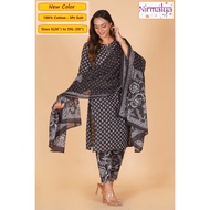 [Size S to 5XL] Ready-Stock Black Ethnic Handblocked 100% Cotton, 3pc Suit
