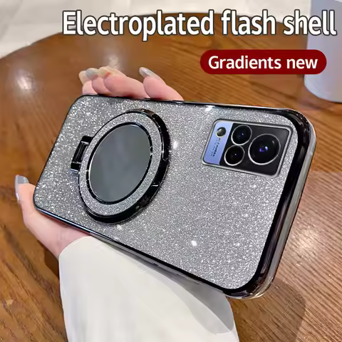 Mirror Luxury Bling Sequins Magnetic Stand Shockproof Case For VIVO S6 S7 S9 S9E S10 S10E S12 Pro Gl