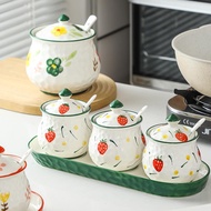 Ceramic Condiment Bottle Jar Lard Jar Household Kitchen Salt Jar Seasoning Box Oil Chili Oil Jar Spi