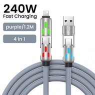 Elough 240W 4-in-1 cáp sạc nhanh loại USB C Cáp dữ liệu điện thoại di động với ánh sáng đầy màu sắc