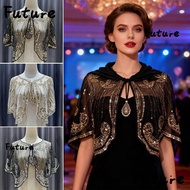 FUTURE Evening Wrap, Sparkling Sequins 1920s Flapper Shawl, Fashion Lace Overlay Short Shawl
