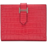 Hermès Rose Extreme Matte Alligator Bearn Compact Wallet Palladium Hardware, 2018