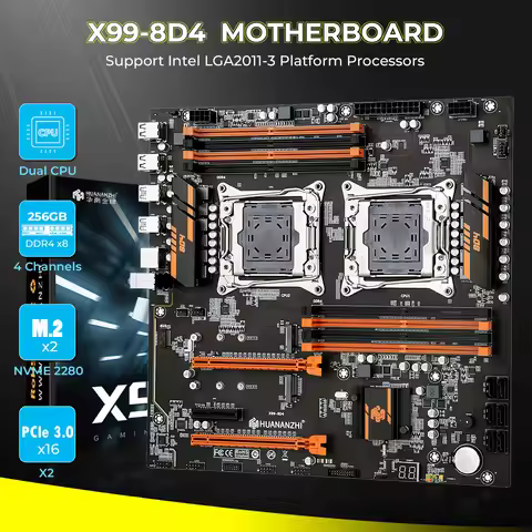 HUANANZHI X99 8D4 LGA 2011-3 XEON Motherboard Dual CPU support XEON E5 2640 2667 2666 2680 2696 V3 V