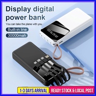 STOCK 4 in 1 Power Bank Cable Powerbank 30000Mah Portable Large-Capacity Display Digital Power Bank Charging Cable Charger Support 充电宝