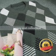 R11 - Rompi Rajut Pria & Wanita | Warna Abu Motif Kotak Hitam Abu Putih | Vest Bahan Premium 100%