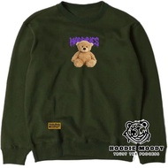 HIJAU Men's army green crewneck sweatshirt sweater distro bear happynes bear motif smooth material