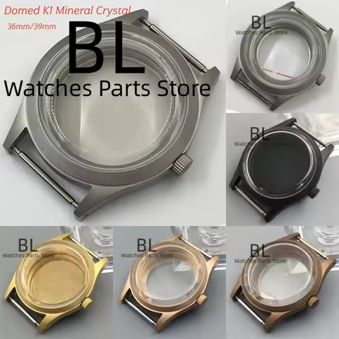 BLIGER 36mm39mm Sandblasted Brushed Watch Case Domed K1 Mineral Glass Stainless Steel Waterproof Fit