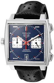 TAG Heuer Men's 'Monaco' Swiss Automatic Stainless Steel and Leather Dress Watch, Color:Black (Model