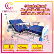 CTF 3 Cranks Manual Hospital Bed Complete With Medical Mattress &amp; Dining Tray ( Katil Hospital )