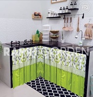 Tirai Kolong Dapur Motif Floral Elegan dengan Renda dan Tali - Free Tali